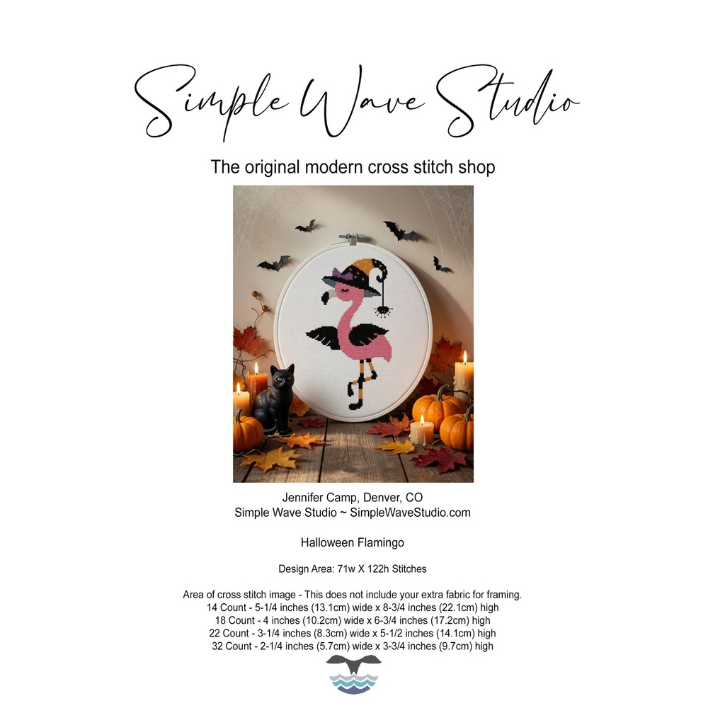 Halloween‎ Flamingo Witch Funny Cross Stitch Pattern